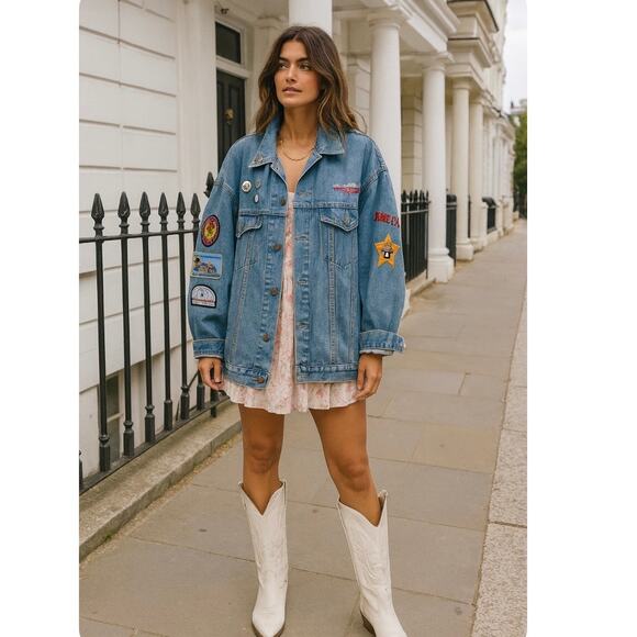 Harley Davidson Oversized Trucker Jacket With Patches Boho Chic Coastal Cowgirl - Picture 6 of 6